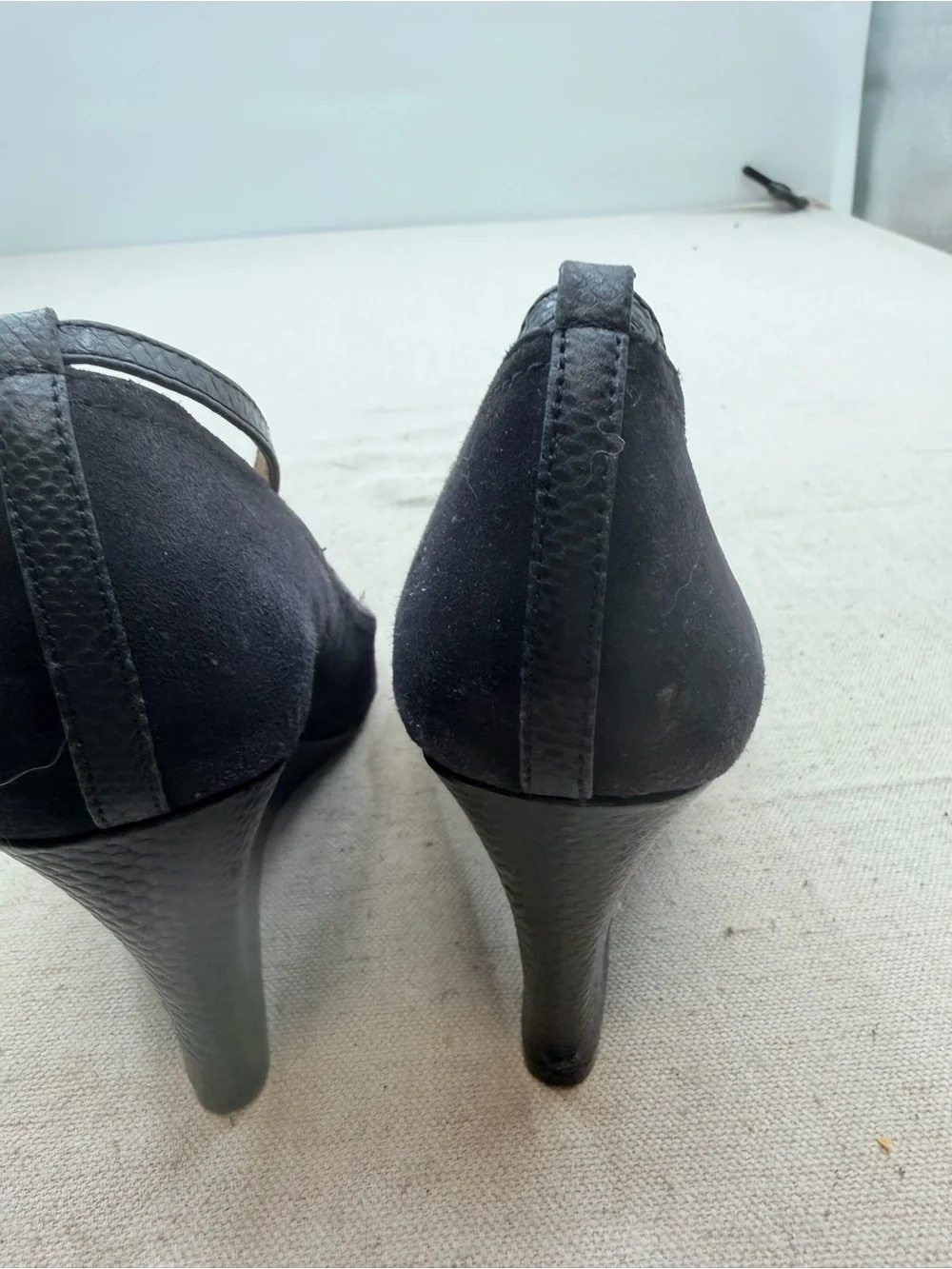Blue Peep-Toe Wedge Heels with Ankle Strap